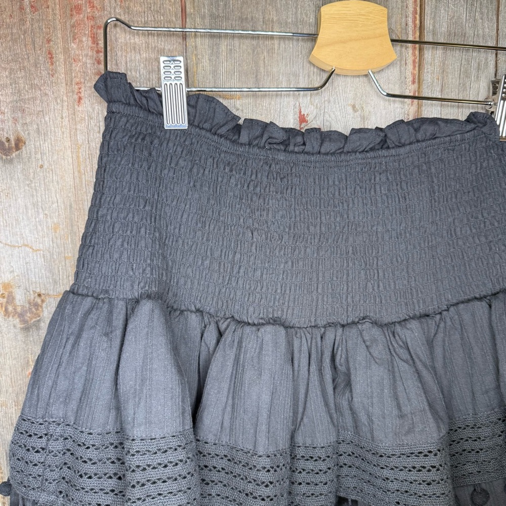 House of Harlow 1960 Black Tiered Smocked Waist Pom Pom Tiered Skirt size Large - Picture 5 of 11